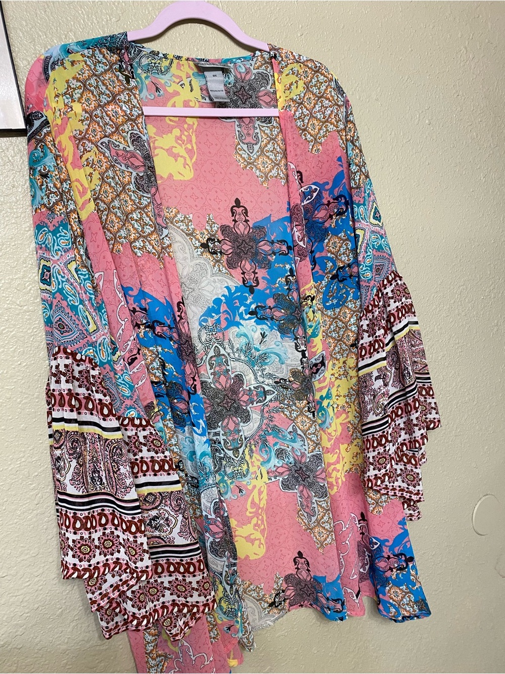 Catherines Pink Yellow Turquoise Paisley Print Kimono